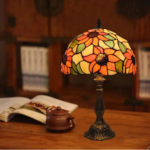 Handcrafted Tiffany-Style Stained Glass Table Lamp with Floral Shade