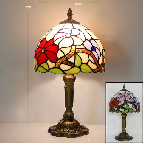Handcrafted Tiffany-Style Stained Glass Table Lamp with Floral Shade