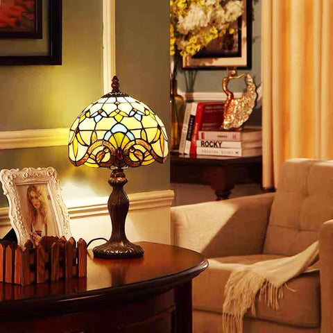 Handcrafted Tiffany-Style Stained Glass Table Lamp with Floral Shade