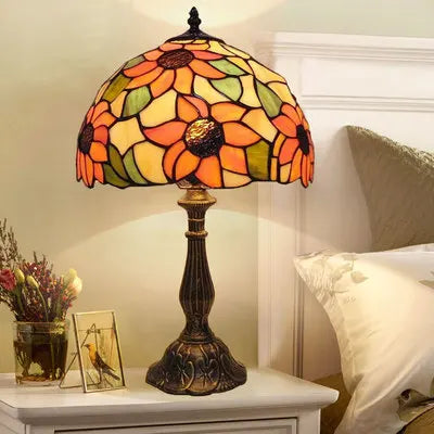 Handcrafted Tiffany-Style Stained Glass Table Lamp with Floral Shade
