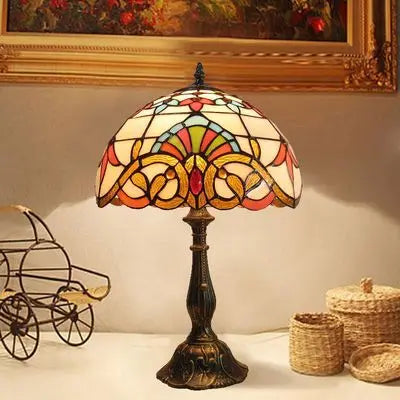 Handcrafted Tiffany-Style Stained Glass Table Lamp with Floral Shade