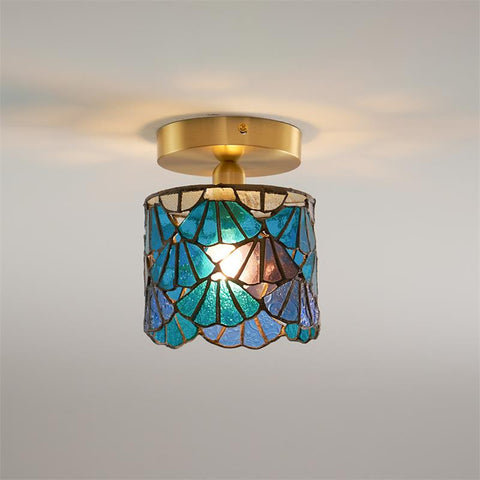 Stained Glass Flush Mount Ceiling Light for Living Rooms and Dining Areas