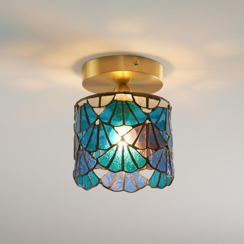 Stained Glass Flush Mount Ceiling Light for Living Rooms and Dining Areas