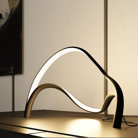 Sculptural Brass LED Table Lamp with Organic Wave Design and Warm White Light