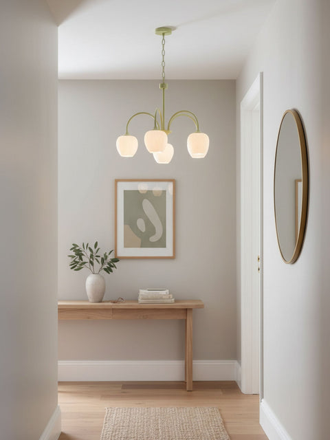 Tulip Matcha Chandelier with Botanical Glass Shades