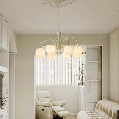Tulip Matcha Chandelier with Botanical Glass Shades