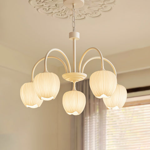 Tulip Matcha Chandelier with Botanical Glass Shades