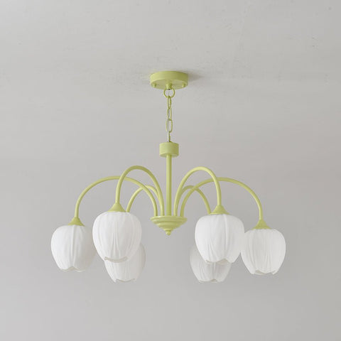 Tulip Matcha Chandelier with Botanical Glass Shades