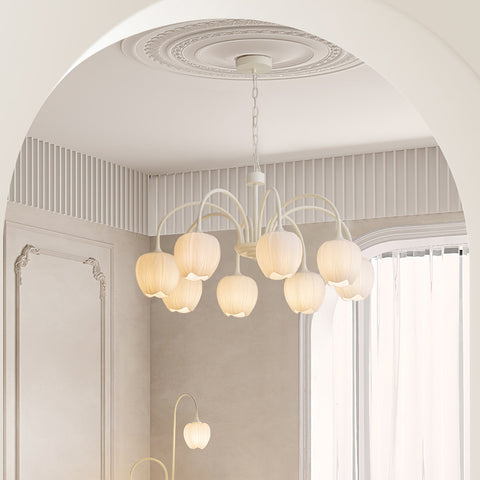 Tulip Matcha Chandelier with Botanical Glass Shades
