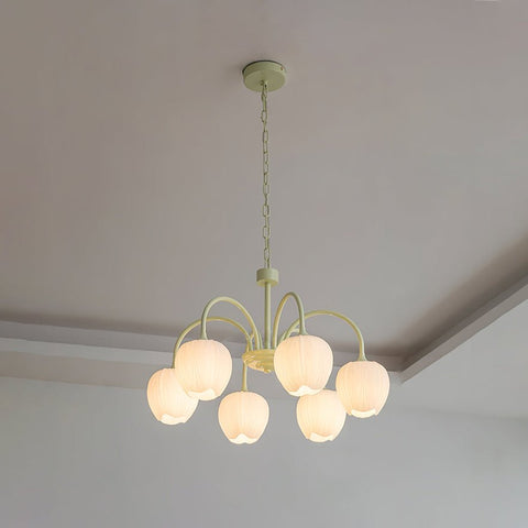 Tulip Matcha Chandelier with Botanical Glass Shades