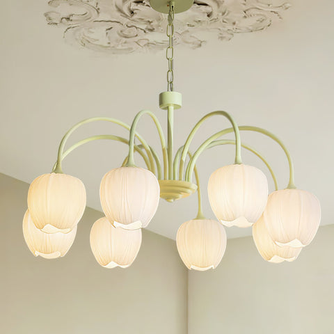 Tulip Matcha Chandelier with Botanical Glass Shades