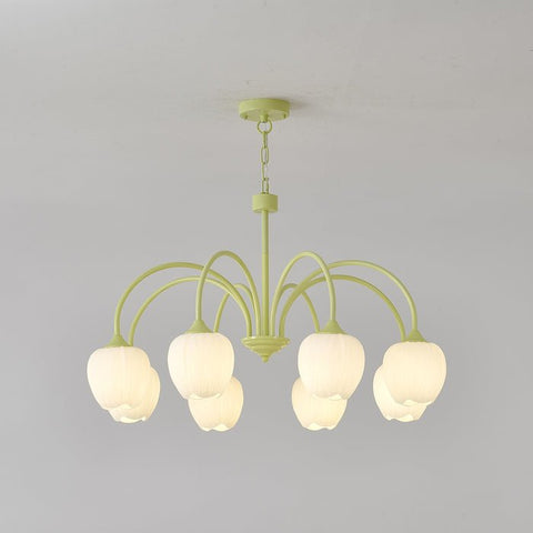 Tulip Matcha Chandelier with Botanical Glass Shades