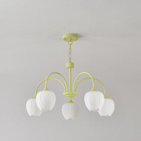 Tulip Matcha Chandelier with Botanical Glass Shades