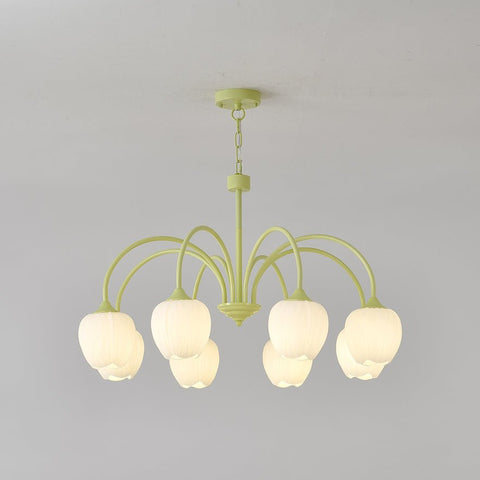Tulip Matcha Chandelier with Botanical Glass Shades