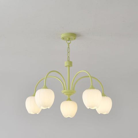 Tulip Matcha Chandelier with Botanical Glass Shades