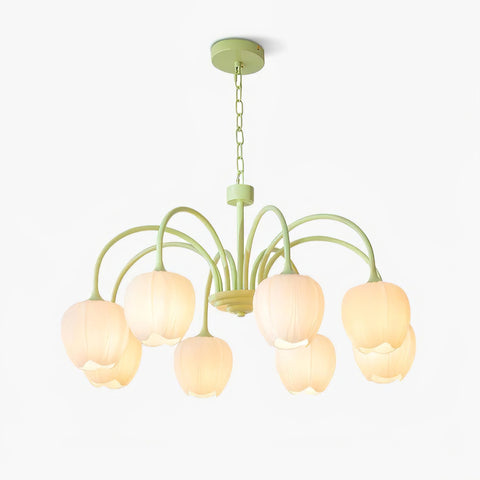 Tulip Matcha Chandelier with Botanical Glass Shades