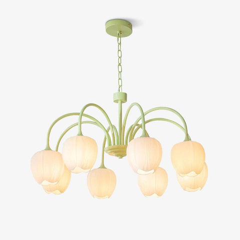 Tulip Matcha Chandelier with Botanical Glass Shades