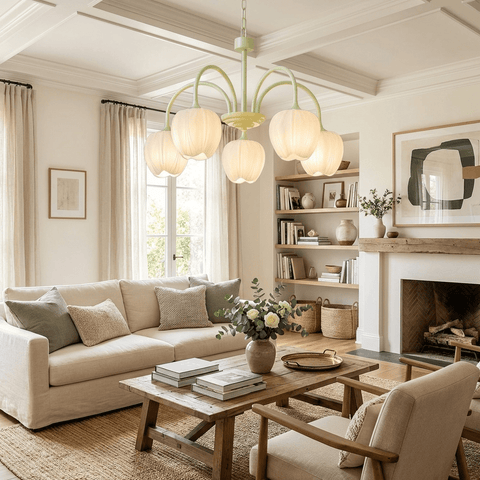 Tulip Matcha Chandelier with Botanical Glass Shades