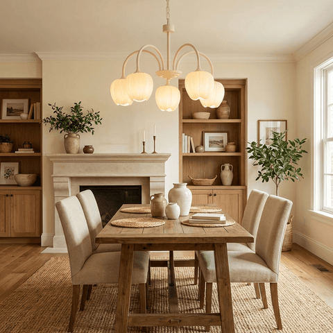 Tulip Matcha Chandelier with Botanical Glass Shades