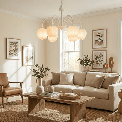 Tulip Matcha Chandelier with Botanical Glass Shades