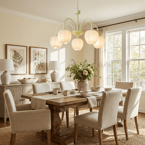Tulip Matcha Chandelier with Botanical Glass Shades