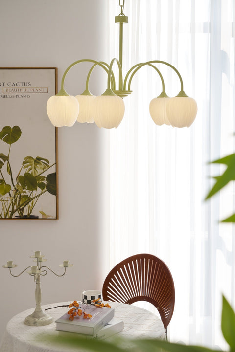 Tulip Matcha Chandelier with Botanical Glass Shades