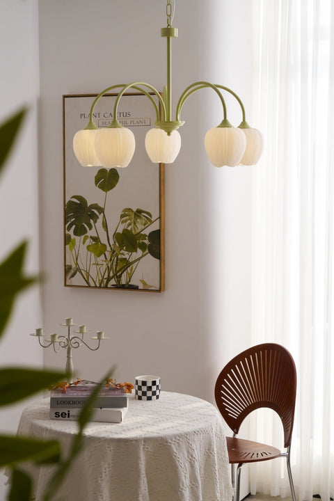 Tulip Matcha Chandelier with Botanical Glass Shades