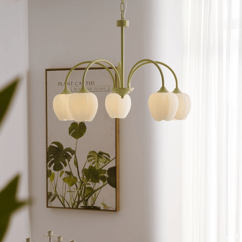 Tulip Matcha Chandelier with Botanical Glass Shades