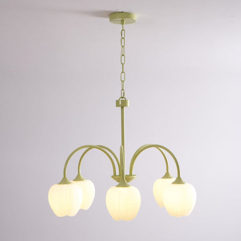 Tulip Matcha Chandelier with Botanical Glass Shades