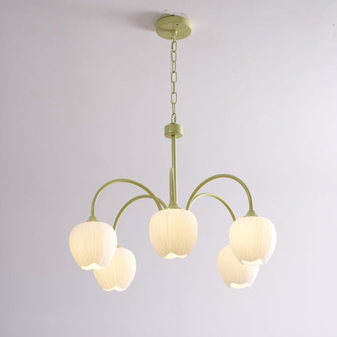 Tulip Matcha Chandelier with Botanical Glass Shades