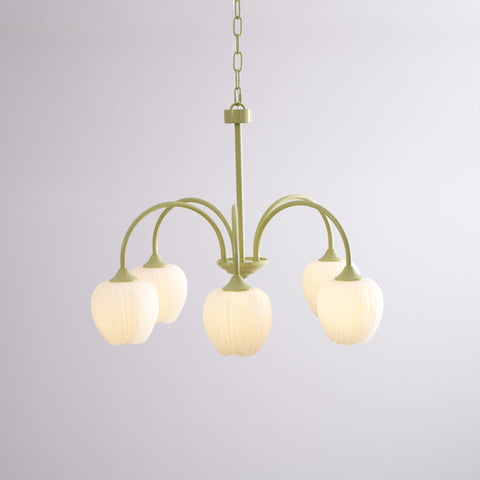 Tulip Matcha Chandelier with Botanical Glass Shades