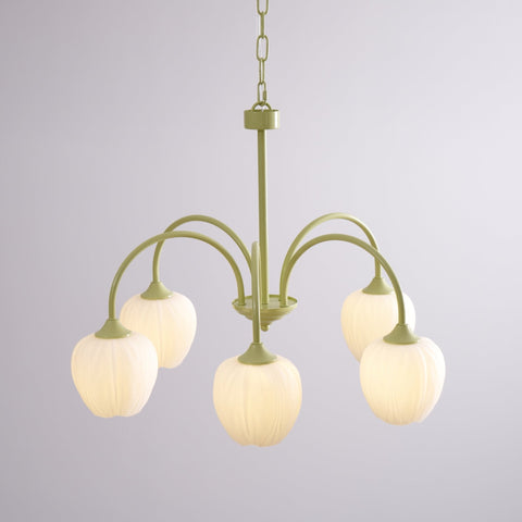 Tulip Matcha Chandelier with Botanical Glass Shades