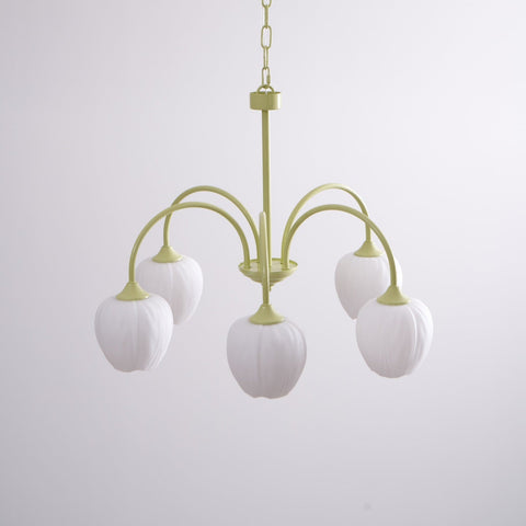 Tulip Matcha Chandelier with Botanical Glass Shades