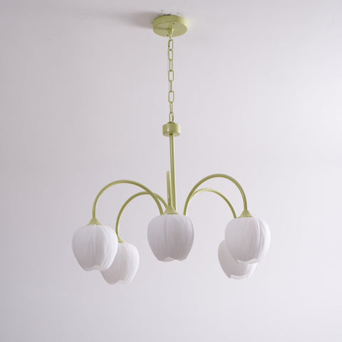 Tulip Matcha Chandelier with Botanical Glass Shades