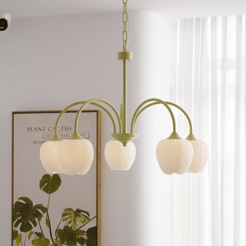 Tulip Matcha Chandelier with Botanical Glass Shades
