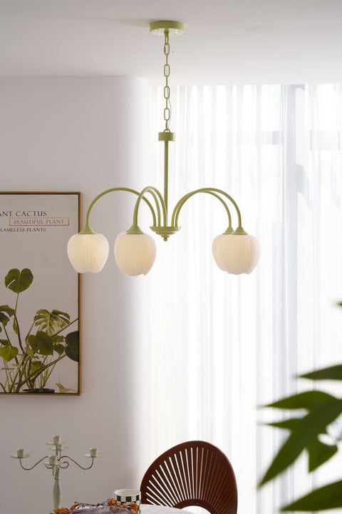 Tulip Matcha Chandelier with Botanical Glass Shades