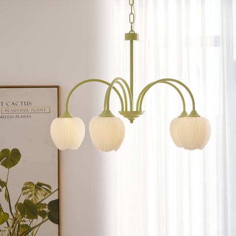 Tulip Matcha Chandelier with Botanical Glass Shades