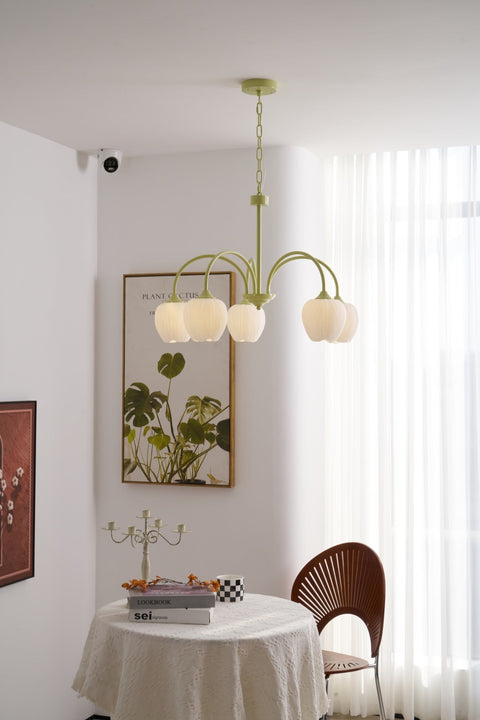 Tulip Matcha Chandelier with Botanical Glass Shades