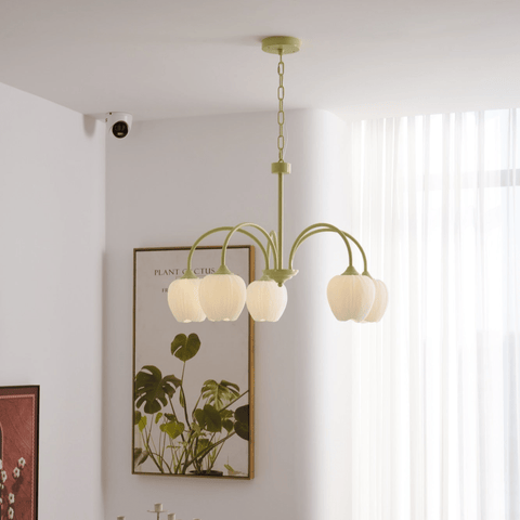 Tulip Matcha Chandelier with Botanical Glass Shades
