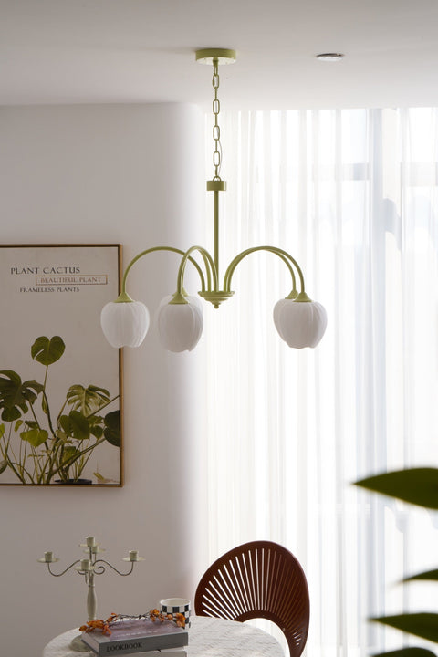 Tulip Matcha Chandelier with Botanical Glass Shades