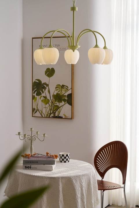 Tulip Matcha Chandelier with Botanical Glass Shades