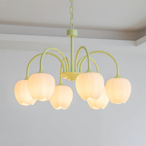Tulip Matcha Chandelier with Botanical Glass Shades