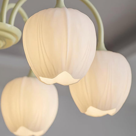 Tulip Matcha Chandelier with Botanical Glass Shades
