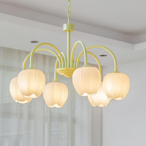 Tulip Matcha Chandelier with Botanical Glass Shades