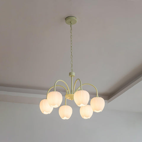 Tulip Matcha Chandelier with Botanical Glass Shades