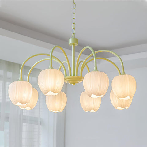 Tulip Matcha Chandelier with Botanical Glass Shades
