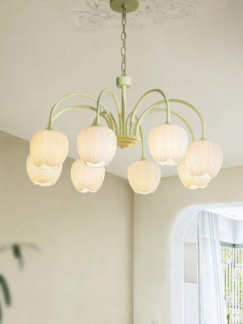 Tulip Matcha Chandelier with Botanical Glass Shades
