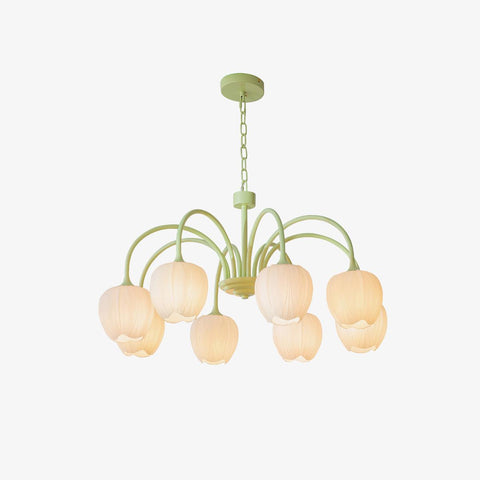 Tulip Matcha Chandelier with Botanical Glass Shades