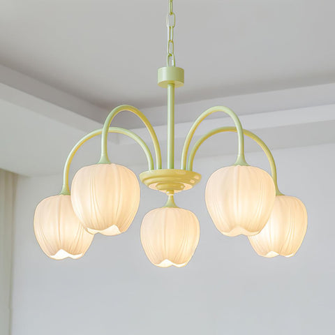 Tulip Matcha Chandelier with Botanical Glass Shades