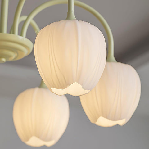 Tulip Matcha Chandelier with Botanical Glass Shades